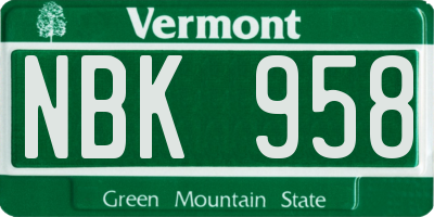 VT license plate NBK958