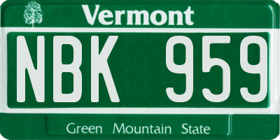 VT license plate NBK959