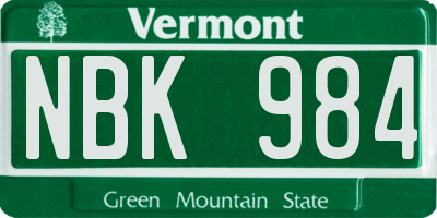 VT license plate NBK984