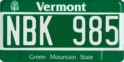 VT license plate NBK985