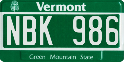 VT license plate NBK986