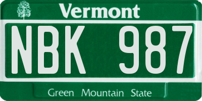 VT license plate NBK987