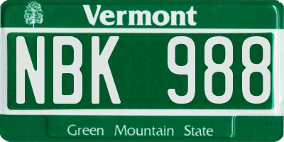 VT license plate NBK988