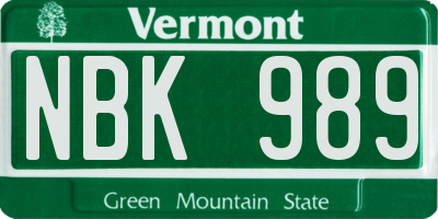 VT license plate NBK989