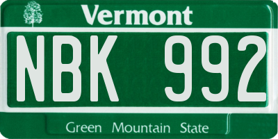 VT license plate NBK992