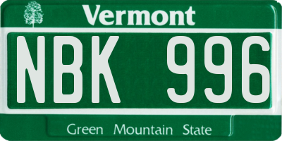 VT license plate NBK996