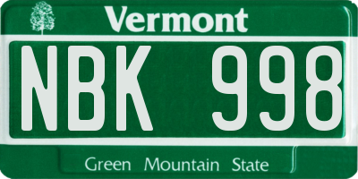 VT license plate NBK998