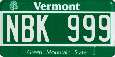 VT license plate NBK999