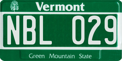VT license plate NBL029