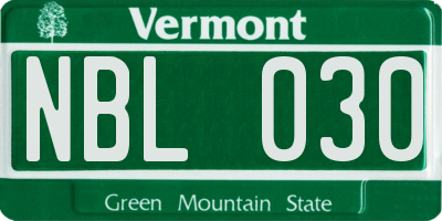 VT license plate NBL030