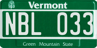 VT license plate NBL033