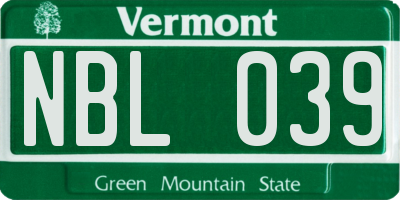 VT license plate NBL039