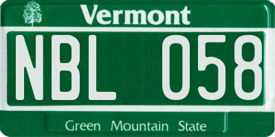 VT license plate NBL058