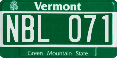 VT license plate NBL071