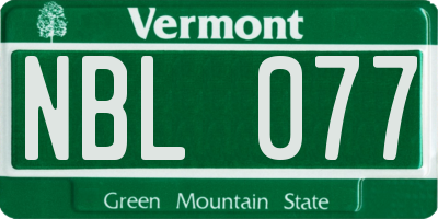 VT license plate NBL077
