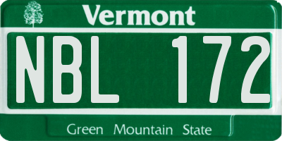 VT license plate NBL172