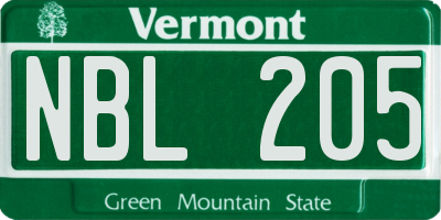 VT license plate NBL205