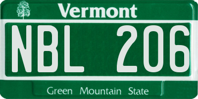VT license plate NBL206