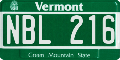 VT license plate NBL216