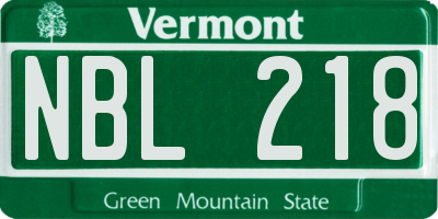 VT license plate NBL218