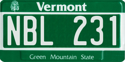 VT license plate NBL231