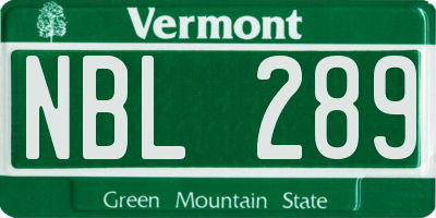 VT license plate NBL289