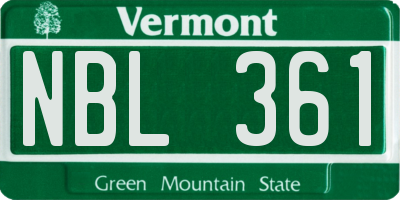 VT license plate NBL361