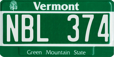 VT license plate NBL374