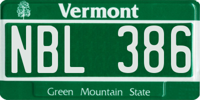 VT license plate NBL386