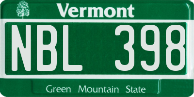 VT license plate NBL398