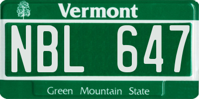 VT license plate NBL647