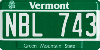 VT license plate NBL743