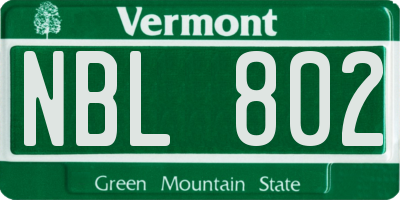 VT license plate NBL802