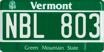 VT license plate NBL803