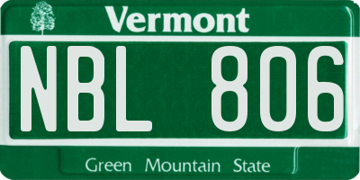 VT license plate NBL806