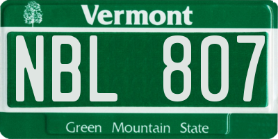 VT license plate NBL807