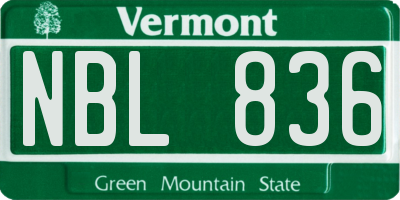VT license plate NBL836