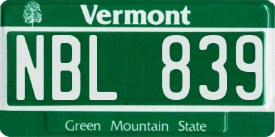 VT license plate NBL839