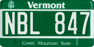 VT license plate NBL847