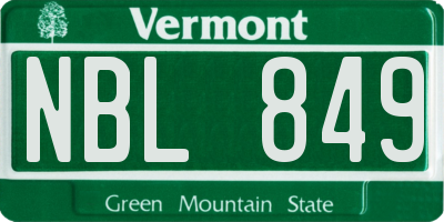 VT license plate NBL849