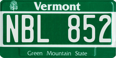 VT license plate NBL852