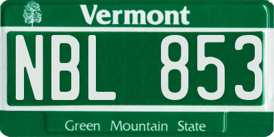 VT license plate NBL853