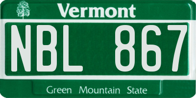 VT license plate NBL867