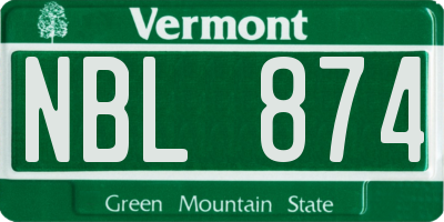 VT license plate NBL874