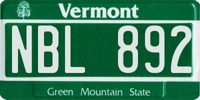 VT license plate NBL892