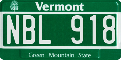 VT license plate NBL918
