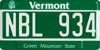 VT license plate NBL934
