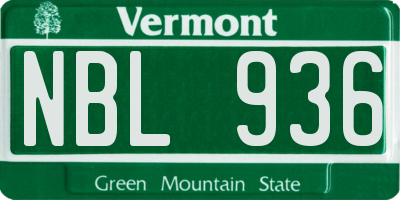 VT license plate NBL936