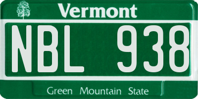 VT license plate NBL938