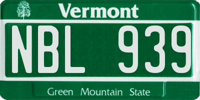 VT license plate NBL939
